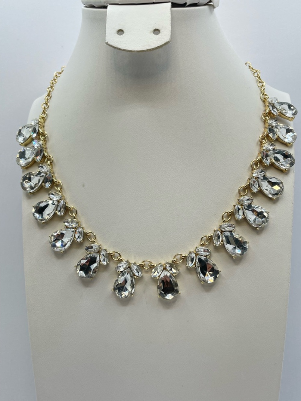 Anne Klein Gold Diamond White Crystal Teardrop Statement Necklace Adjustable
